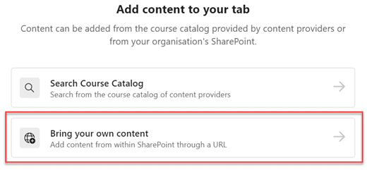 يمكنك إضافة المحتوى الخاص بك عن طريق تحديد عنوان URL ل SharePoint.