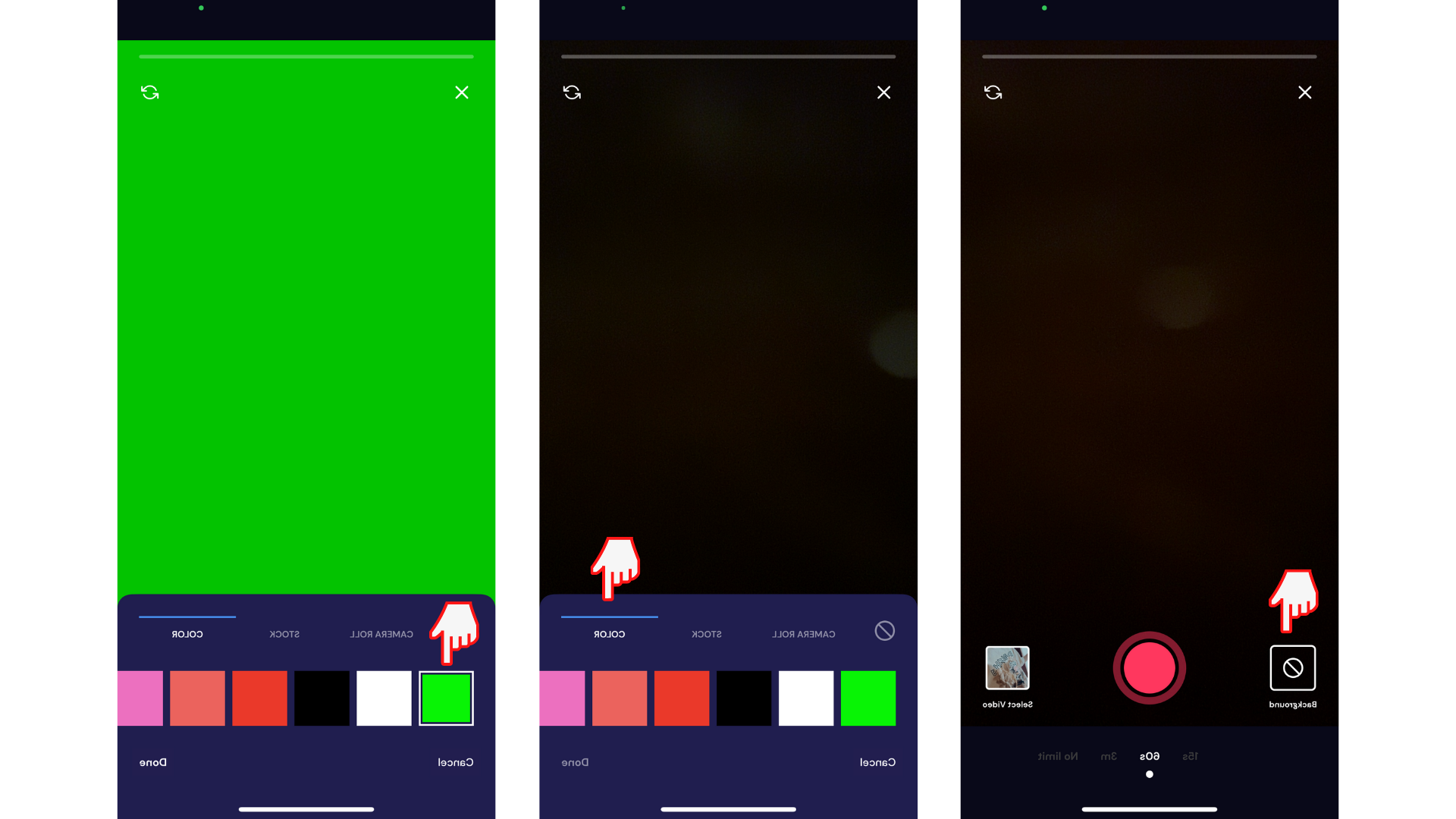 مستخدم يضغط على تأثير الشاشة الخضراء على تطبيق Clipchamp iOS