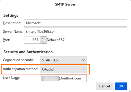 المصادقة الحديثة mozilla الخطوة 2 SMTP Server