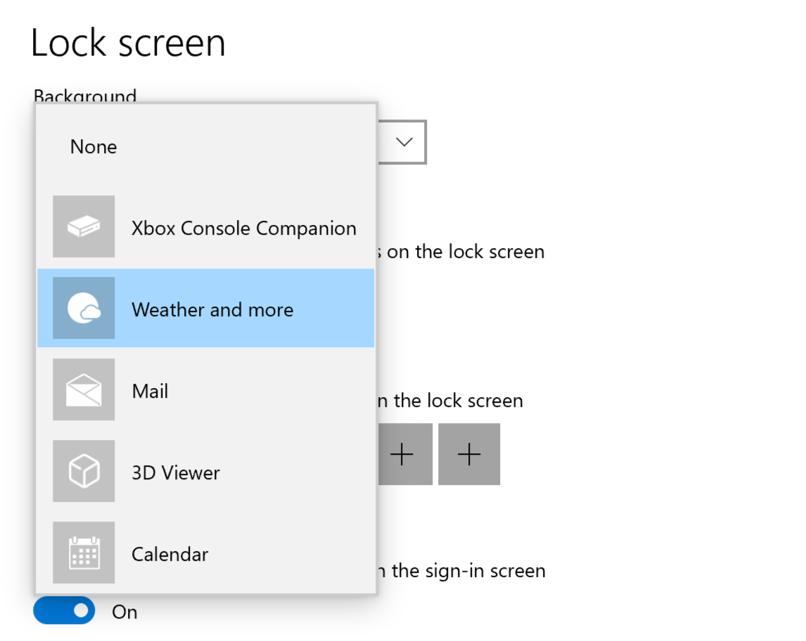 Windows 10 إعدادات الحالة التفصيلية لشاشة القفل