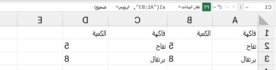 تم إرجاع محتوى DataFrame كقيم Excel.