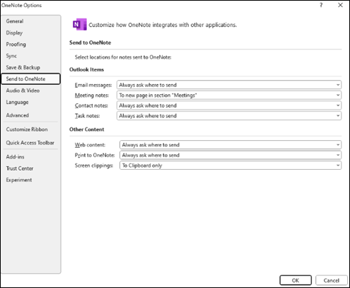 مشكلة عنوان صفحة اجتماع Outlook إلى OneNote الكلاسيكية