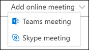 اختيار فرق أو Skype لاجتماع عبر الإنترنت