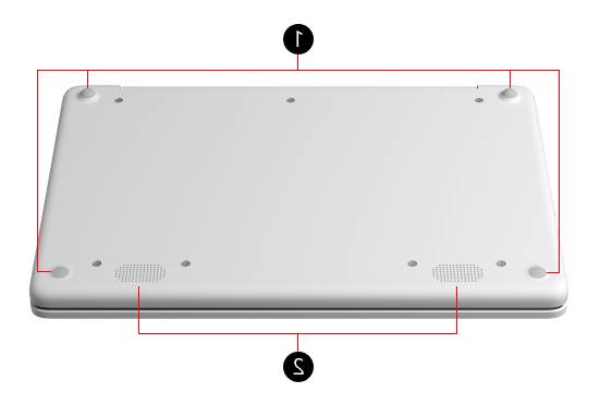 الجزء السفلي Surface Laptop مع أرقام بالقرب من الميزات الفعلية المختلفة للجهاز.
