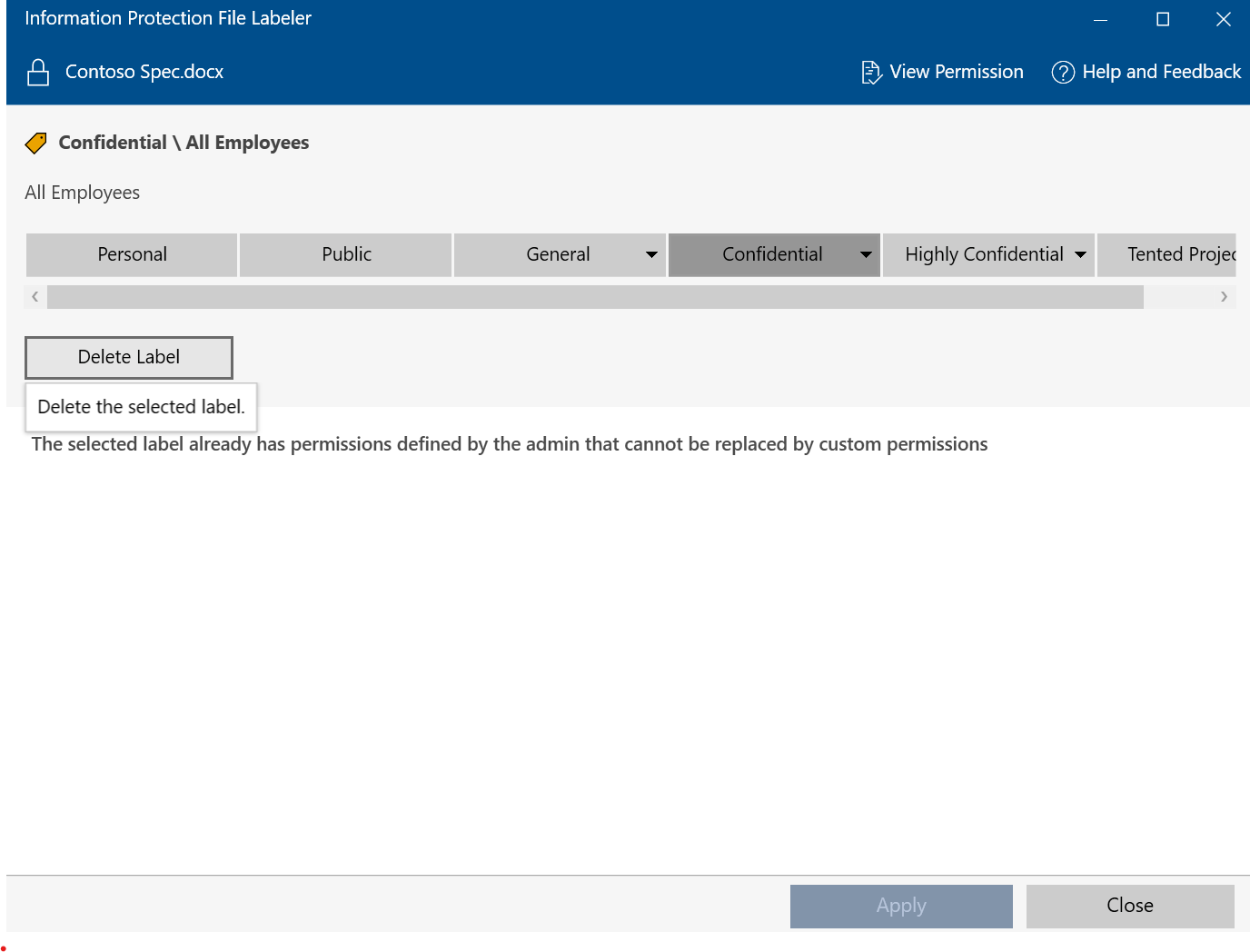 حذف التسمية باستخدام حماية البيانات في Microsoft Purview File Labeler