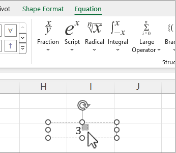 معادلة في جدول بيانات ذات مربعات وقيم