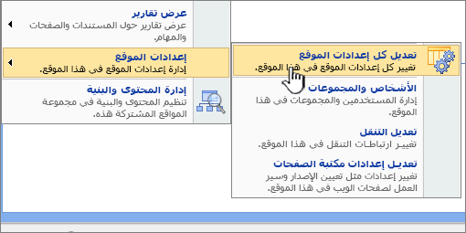 الخيار "تعديل كل إعدادات الموقع" ضمن "إعدادات الموقع"