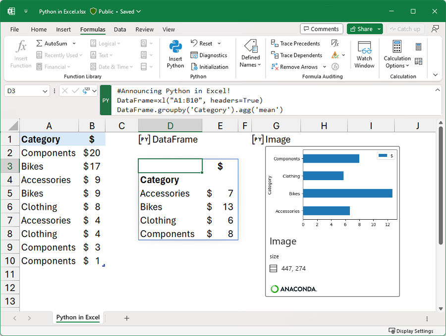 مصنف Excel يستخدم Python لتحليل البيانات.