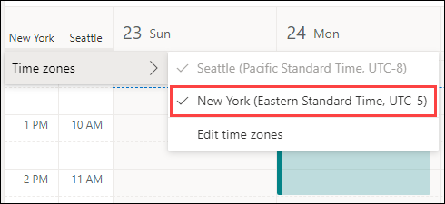 إزالة عرض المنطقة الزمنية على ويب في Outlook