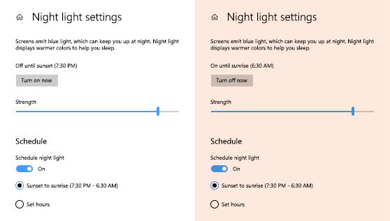 تعيين جهاز العرض للوقت الليلي في Windows 10
