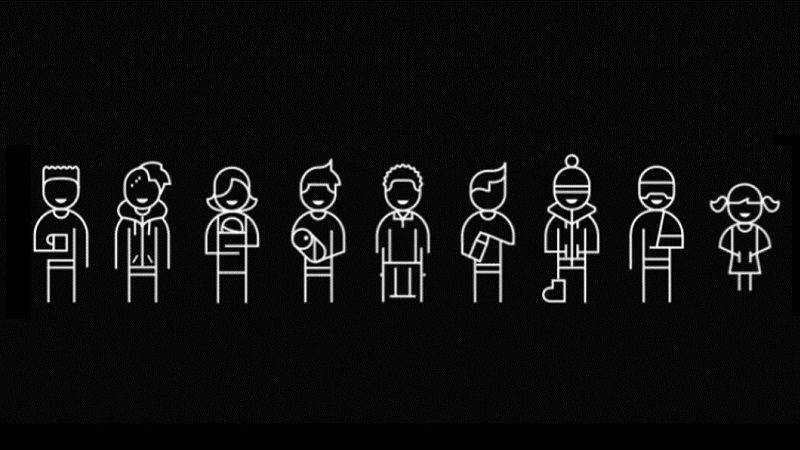 رسم توضيحي يحتوي على تسعة أشخاص مرسومين على طريقة الأعواد الخاصة بالأطفال