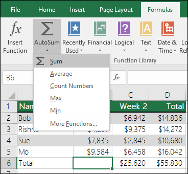 مثال على استخدام الجمع التلقائي - استخدام Excel كآلة حاسبة