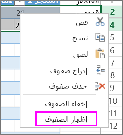إظهار الصفوف - إخفاء الأعمدة أو الصفوف أو إظهارها في Excel