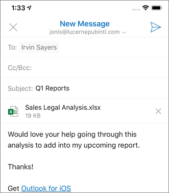 إنشاء رسالة بريد الكتروني جديده في Outlook mobile