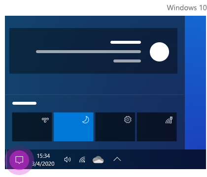 مركز الإجراءات في Windows 10.