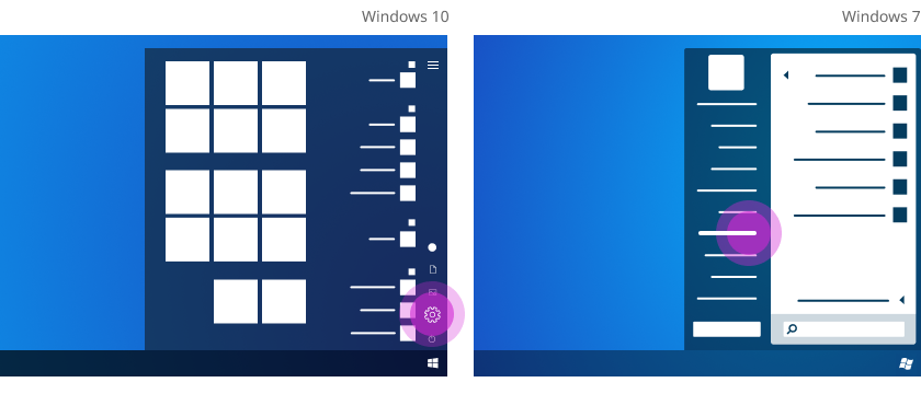مقارنة بين لوحة التحكم في Windows 7 الإعدادات Windows 10.