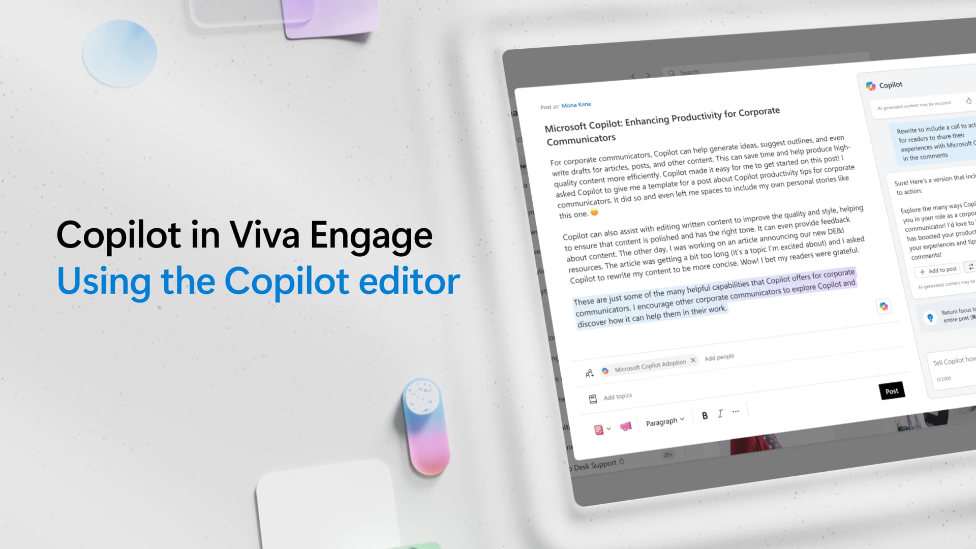 فيديو: استخدام محرر Copilot في Viva Engage