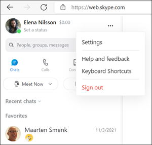 قائمة إضافية ل Web Skype