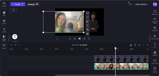 لقطة شاشة لصفحة محرر Clipchamp تصور نقل مقطع الفيديو إلى الجانب الآخر من الأفاتار.