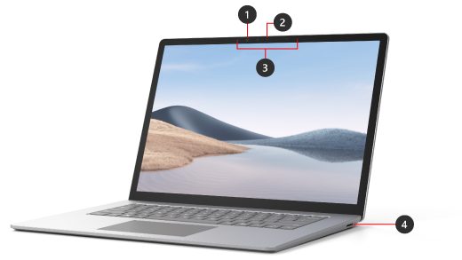 Surface Laptop 4 مع فتحة لمبة الإشارة.