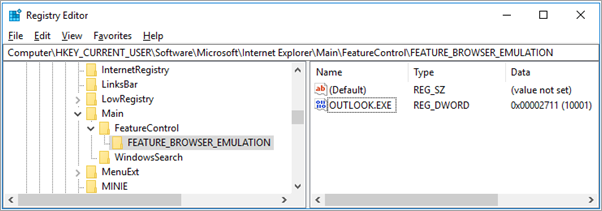 مفتاح التسجيل Outlook.exe