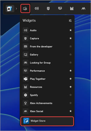 شريط ألعاب Xbox مفتوح لقائمة عنصر واجهة المستخدم ويتم تحديد متجر عنصر واجهة المستخدم.