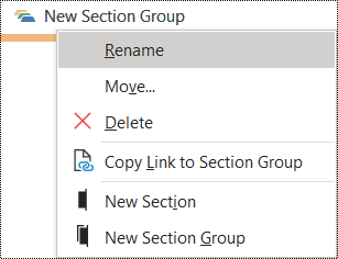 مربع حوار "إعادة تسمية مجموعة مقاطع" في OneNote for Windows