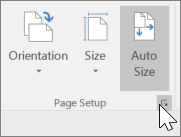 لقطة شاشة لشريط أدوات "مجموعة الصفحات" مع تحديد "الحجم التلقائي"