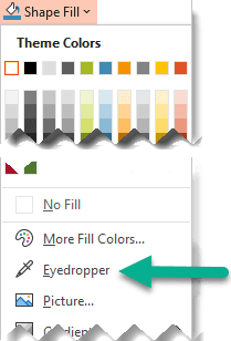 توجد أداة Eyedropper في قائمة تعبئة الشكل.