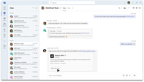 لقطة شاشة ل add-copilot-agent-in-Teams-chat