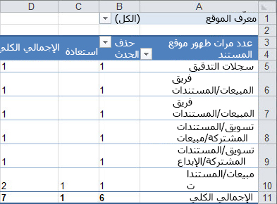 ملخص بيانات التدقيق في جدول Pivot