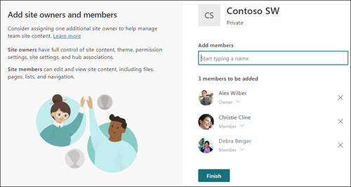 لقطة شاشة للصفحة SharePoint إضافة أعضاء عبر الإنترنت.