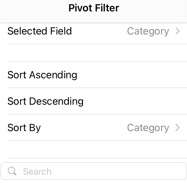 عامل تصفية فرز PivotTable على iPad