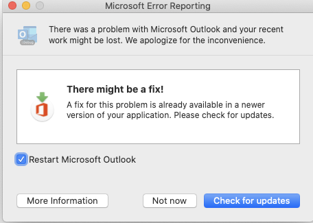 نافذة تقرير الأخطاء في Microsoft.