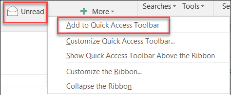 إضافة Outlook إلى شريط أدوات الوصول السريع