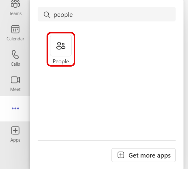 Екранна снимка на намирането на иконата на приложението Хора в Teams