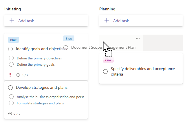 Dragging a task between buckets in board view