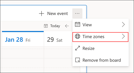 Показване на изгледа на таблото на часовата зона в Outlook Web