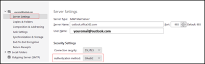 Модерно удостоверяване в Outlook Mozilla step 1