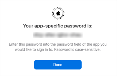 Екранна снимка на специфична за приложението парола