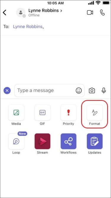 open formatting tool for chat message on mobile