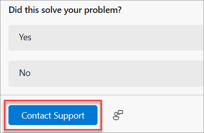 Бутонът "Свързване с поддръжката" в приложението "Получаване на помощ".