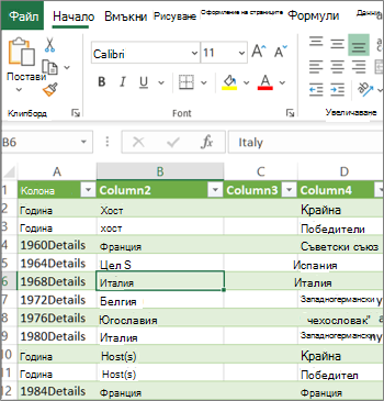 Типичен Excel работен лист