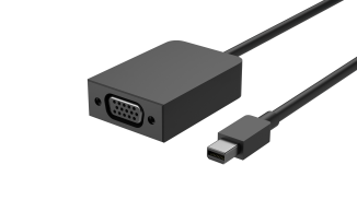 Показва кабел, който може да се използва между mini DisplayPort (по-малък) и VGA порт (по-голям).