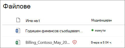 Екранна снимка на файлове в OneDrive за бизнеса с една открита като злонамерена