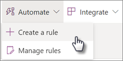 Екранна снимка на създаването на правило от менюто "Автоматизиране" на списък