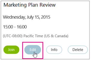 Meeting details with Edit button highlighted