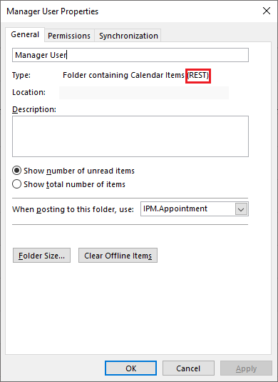 Изображение показва опциите за календара на Outlook с m a p i оградено в червено.