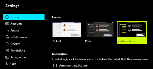 Опцията за повишена четливост на Microsoft Teams, избрана в настройките на приложението.