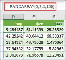 RANDARRAY функция с минимум, максимум & десетични аргументи